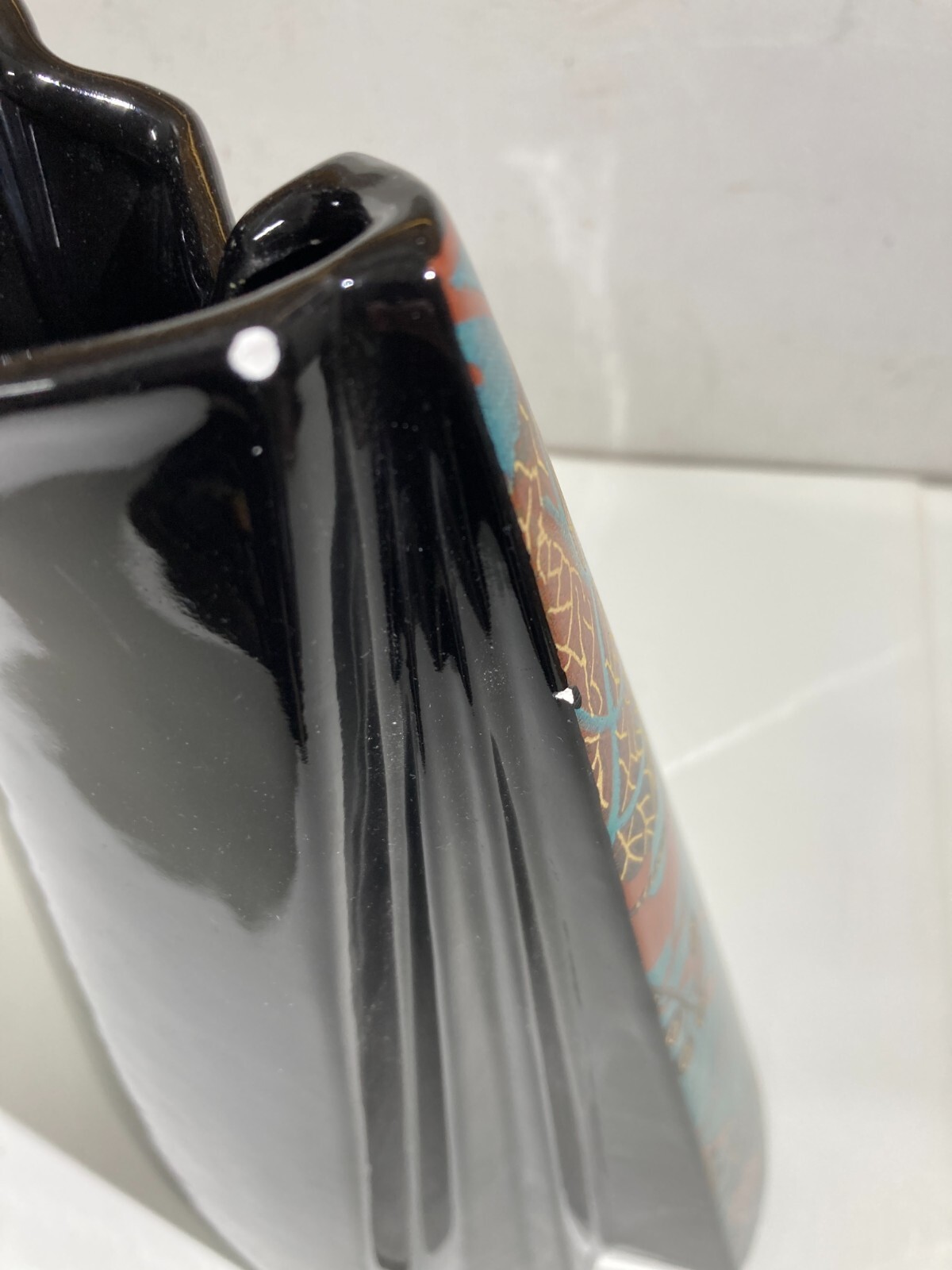 Vaso In Ceramica Carpiè Con Decoro Policromo
