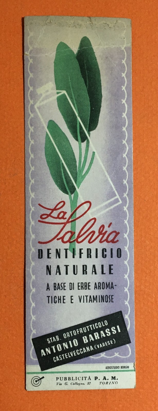 Pubblicitaria Da Collezione: Segnalibro Dentifricio Salvia, Barassi, Castelveccana