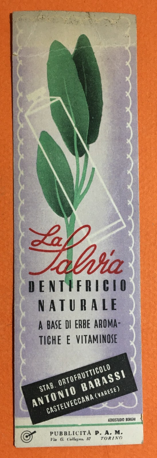 Pubblicitaria Da Collezione: Segnalibro Dentifricio Salvia, Barassi, Castelveccana