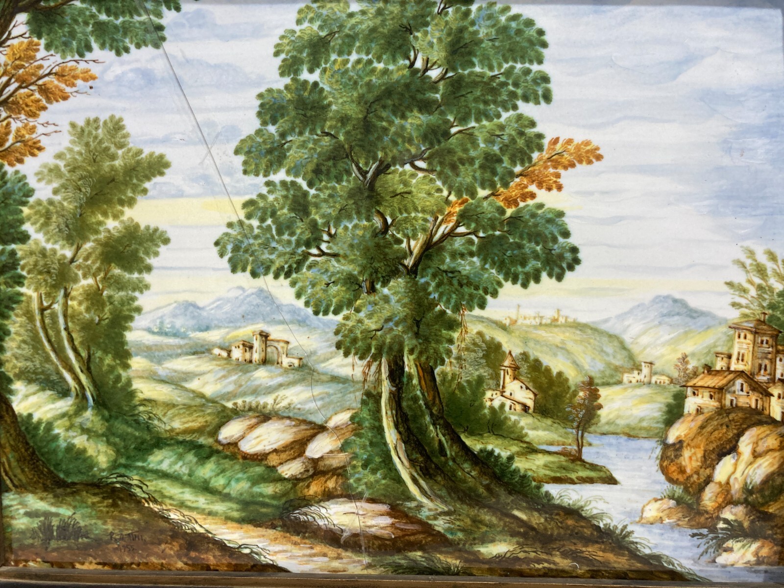 Abruzzo: Placca In Ceramica d'Autore Con Veduta Di Castelli, 1955