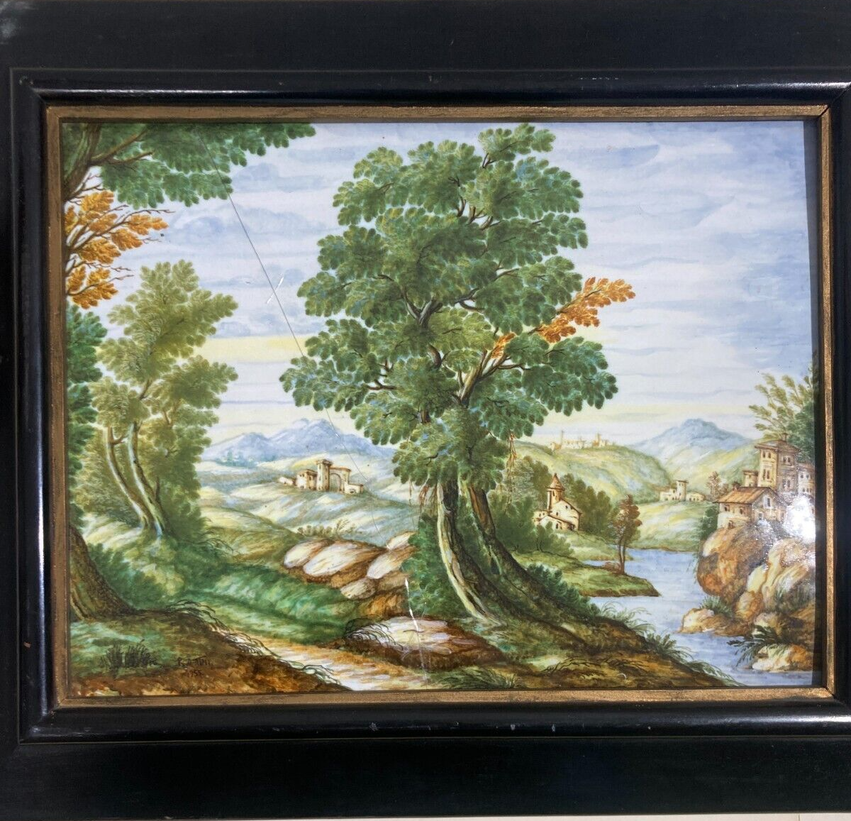 Abruzzo: Placca In Ceramica d'Autore Con Veduta Di Castelli, 1955