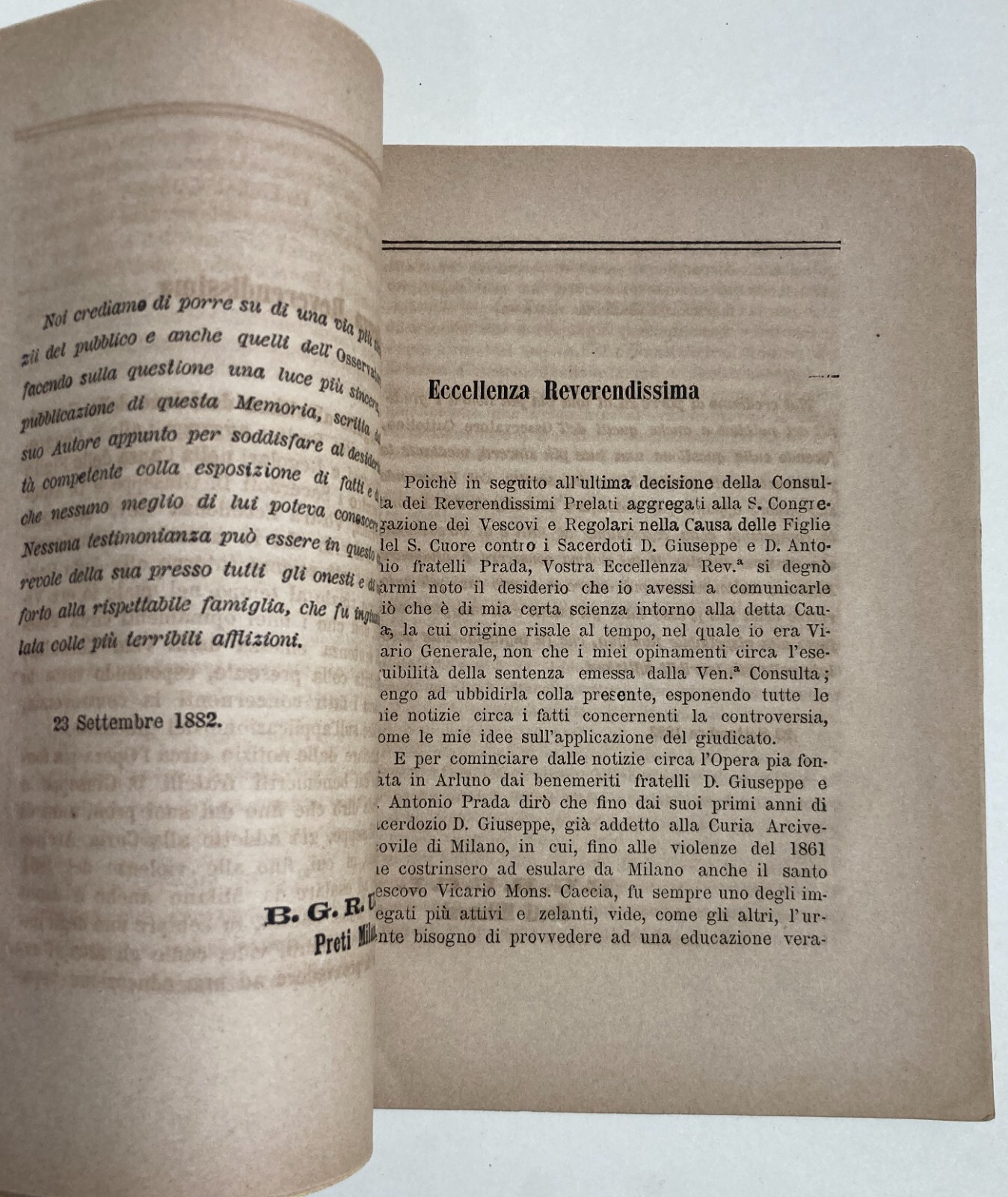 Vertenza Giuridica Di Mons. Paolo Angelo Ballerini: Arluno E Prada, 1882