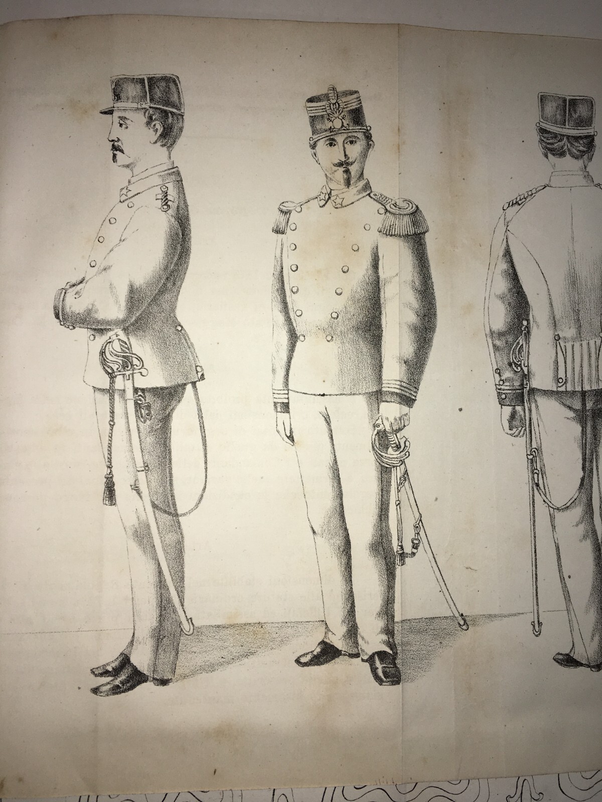 Antiche Divise Della Marina. Stampa Litografica (circa 1870)