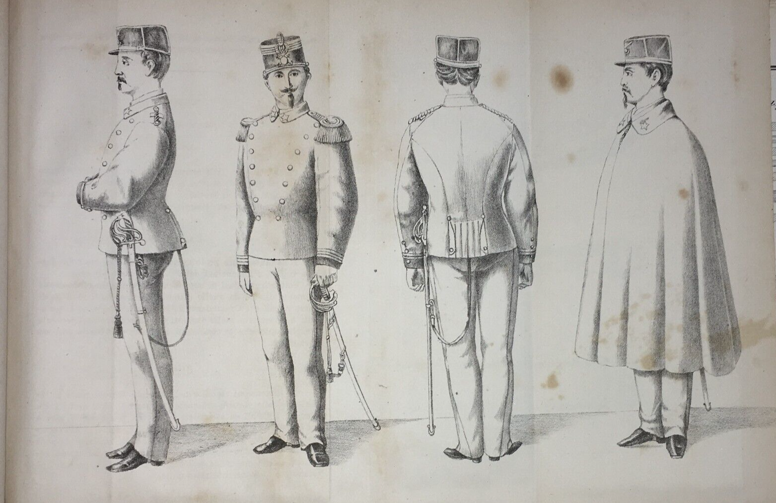 Antiche Divise Della Marina. Stampa Litografica (circa 1870)