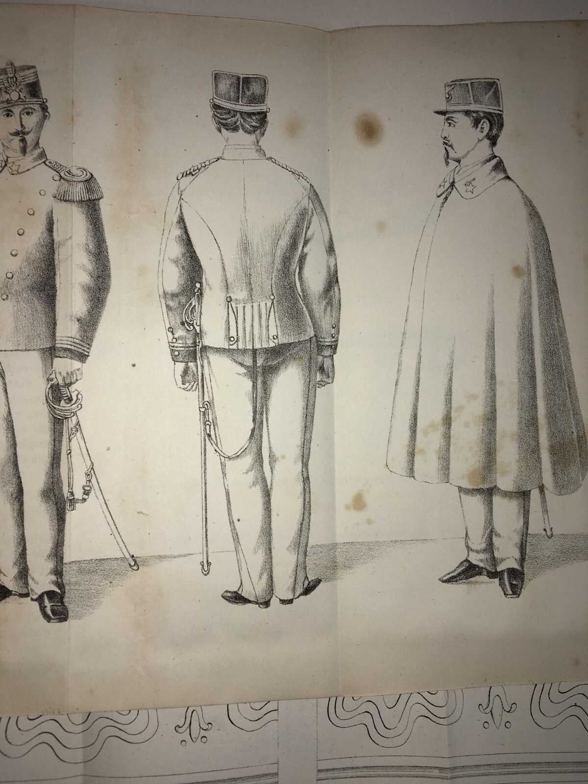 Antiche Divise Della Marina. Stampa Litografica (circa 1870)