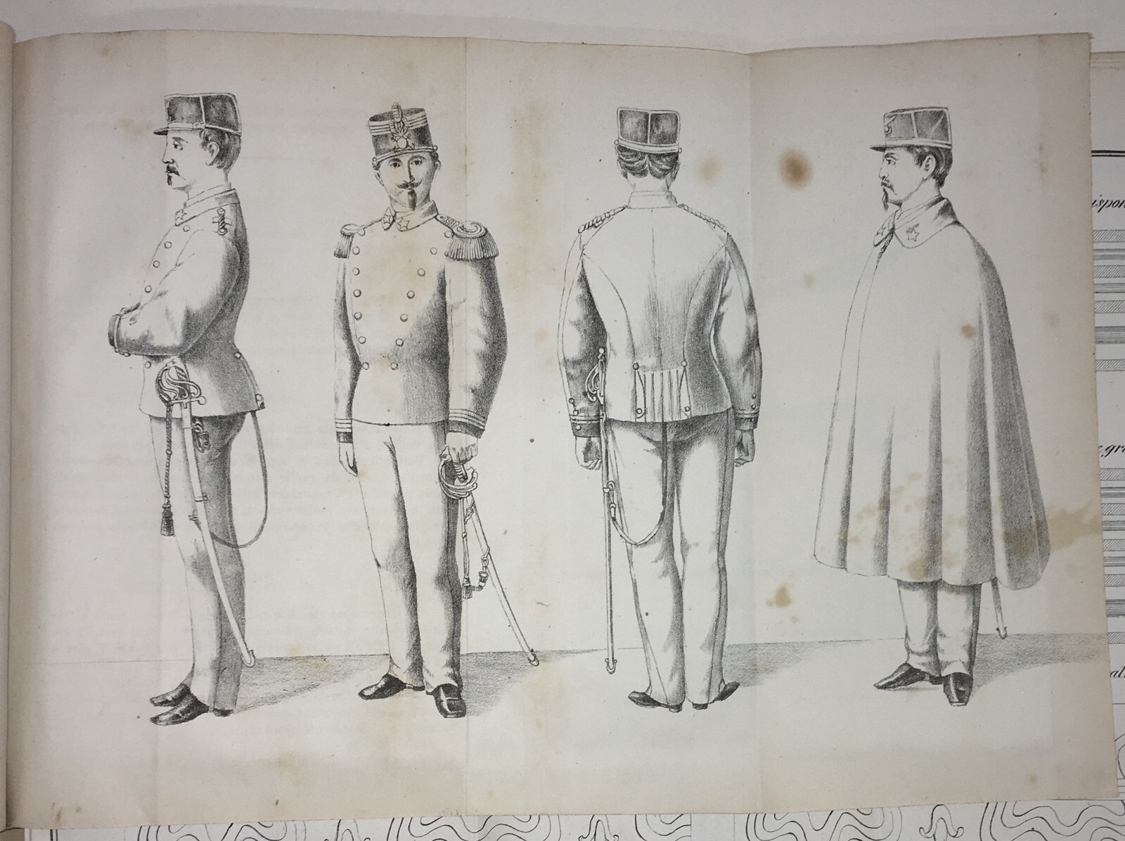 Antiche Divise Della Marina. Stampa Litografica (circa 1870)