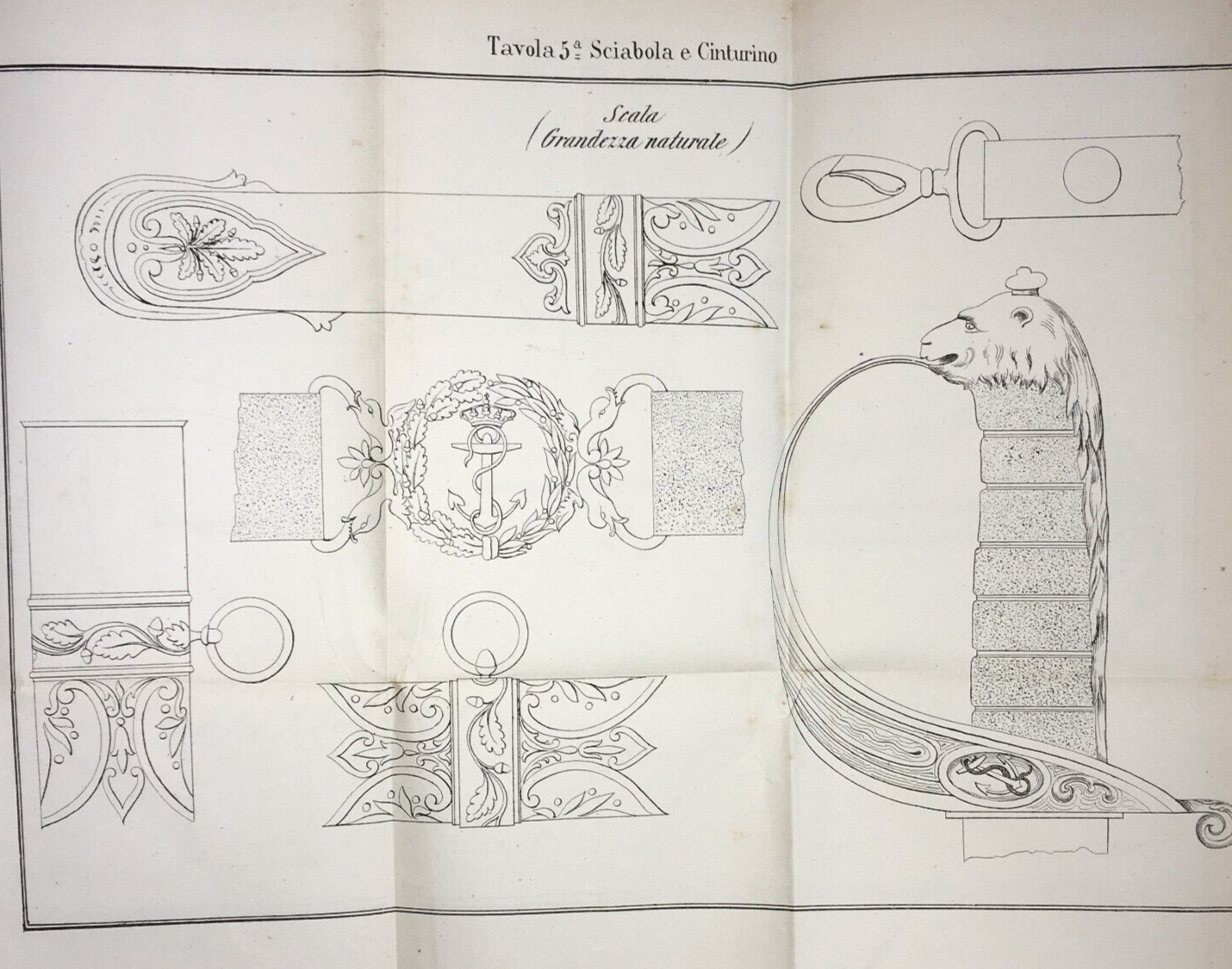 Mare, Marineria, Militaria, Uniformi, Sciabola, Cinturino, Antica Litografia, '800