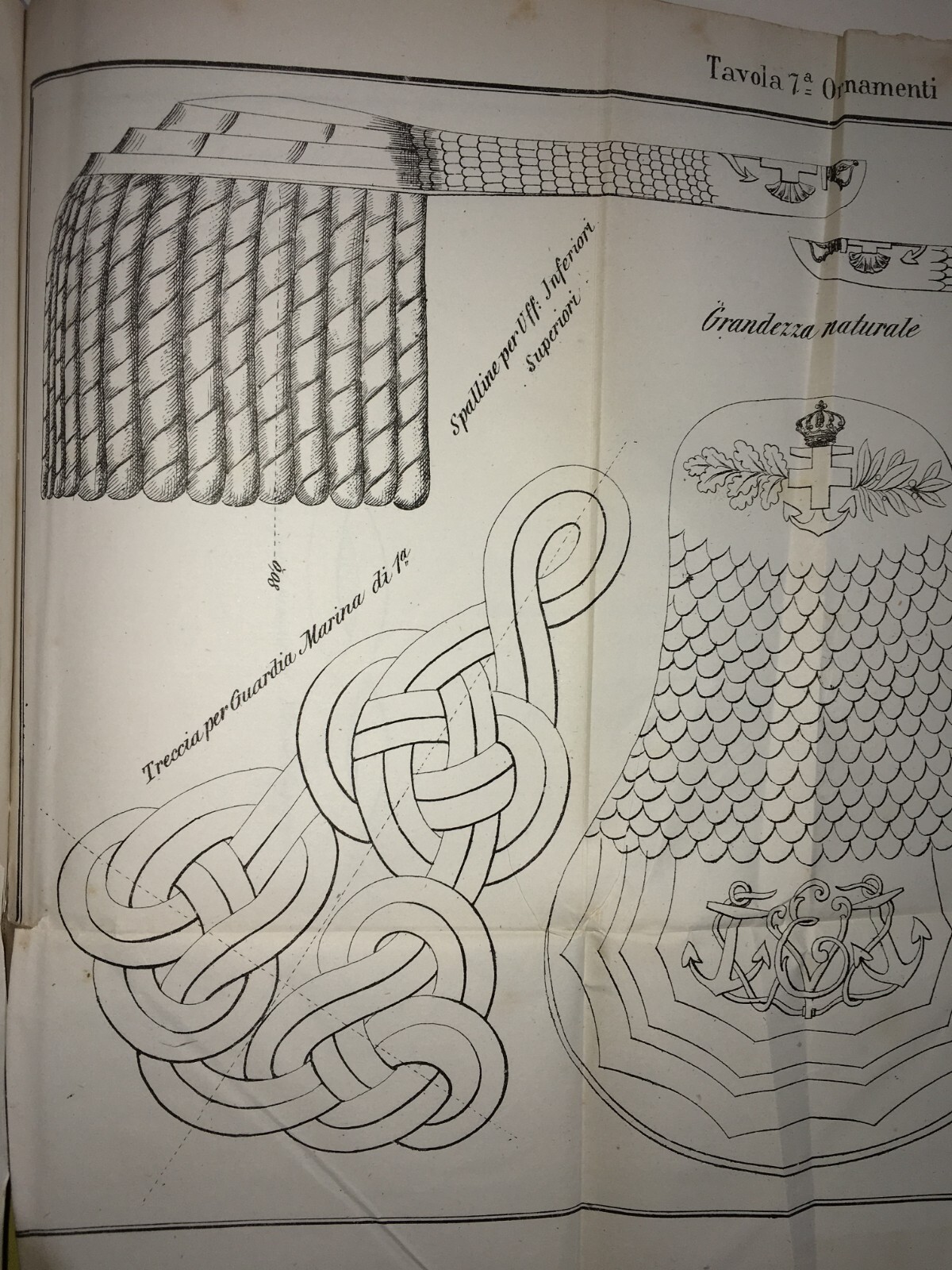 Mare   Marineria   Militaria   Uniformi   Ornamenti   Spalline   Dragona   Treccia   Antica Litografia