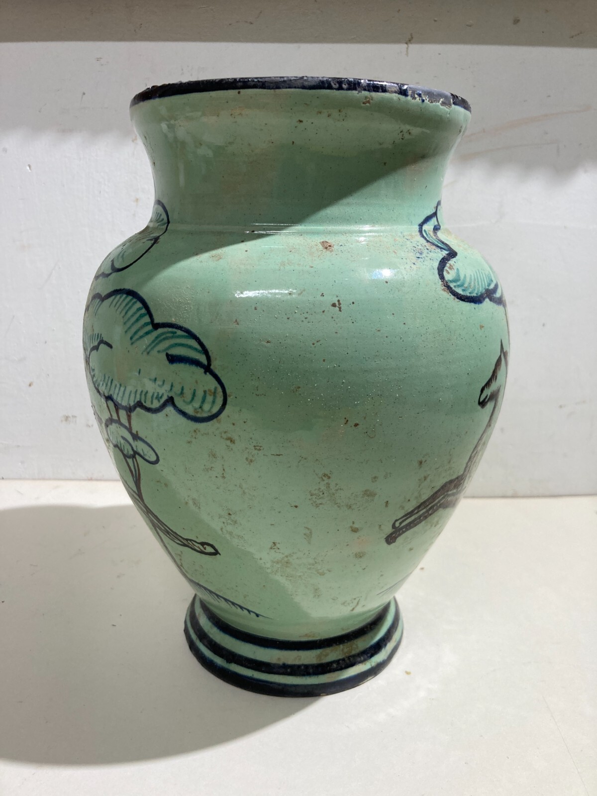 Vaso In Ceramica Decorativa Del '900, Stile Giò Ponti Con Cavalli