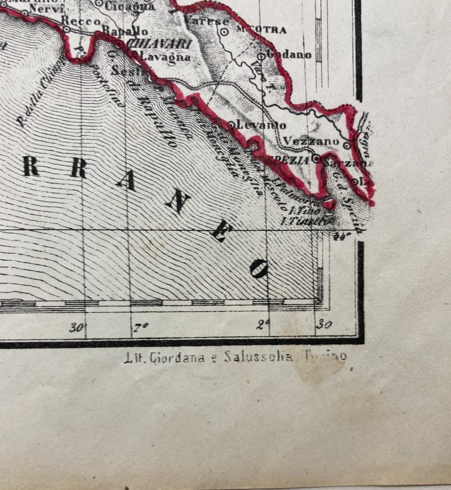 Antica Cartografia Piemonte, Liguria, Nizza, Ginevra, Milano, Piacenza, Torino 1864