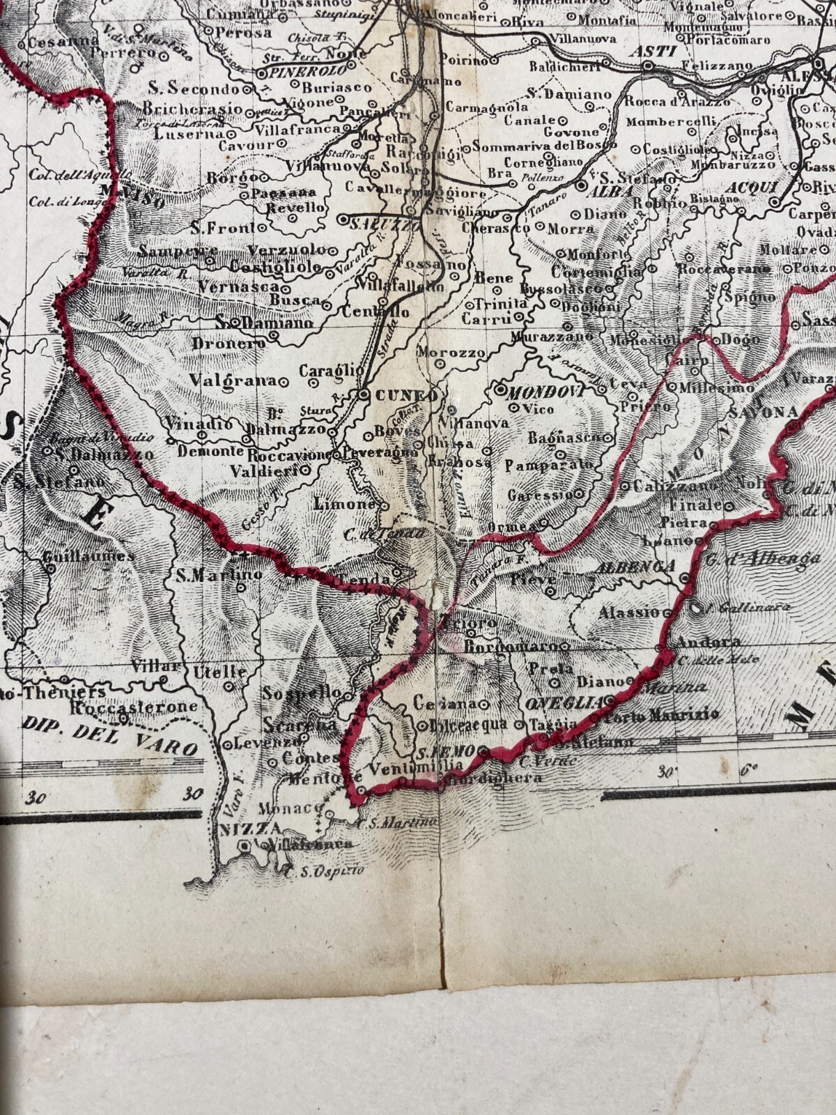 Antica Cartografia Piemonte, Liguria, Nizza, Ginevra, Milano, Piacenza, Torino 1864
