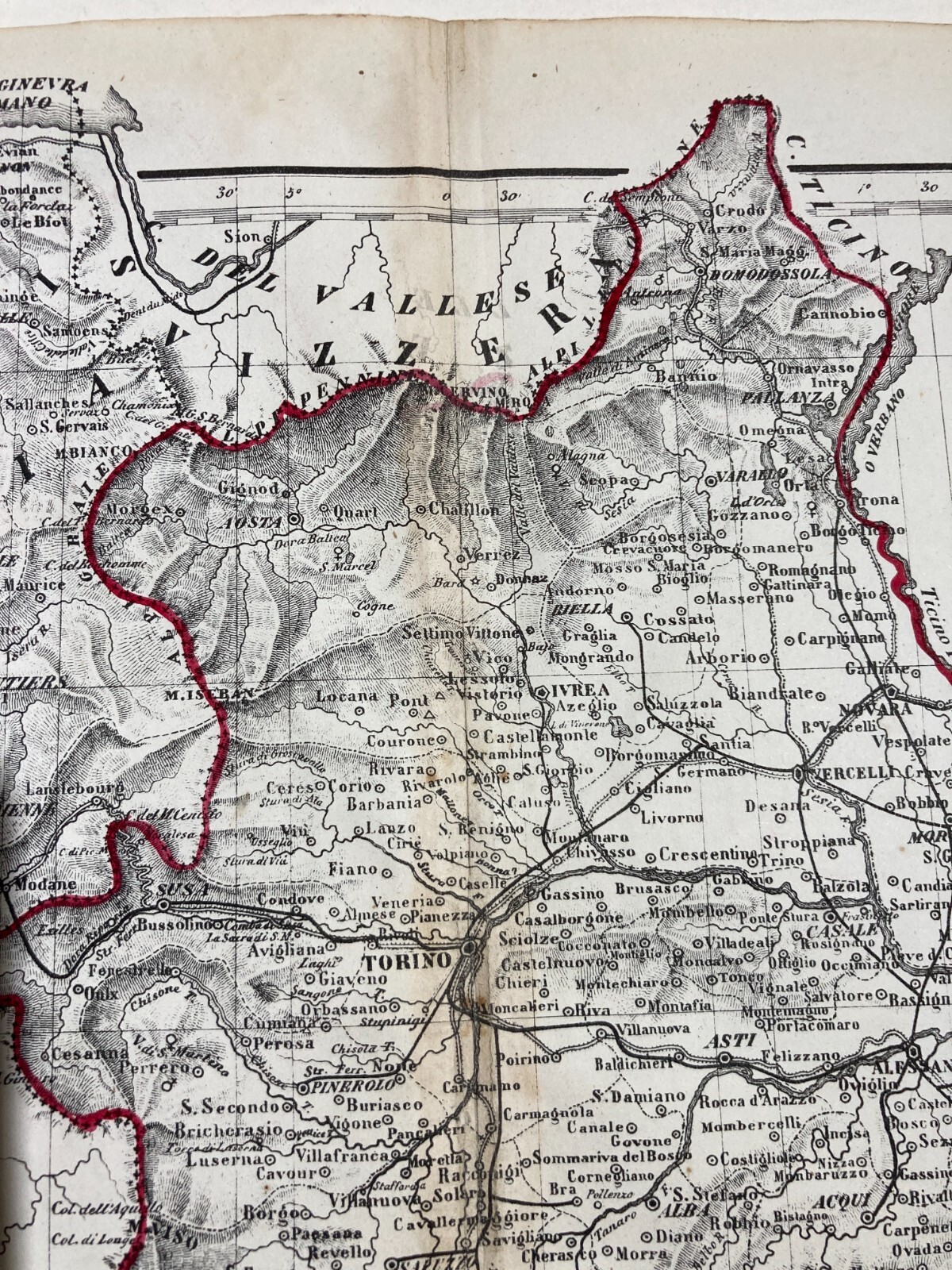 Antica Cartografia Piemonte, Liguria, Nizza, Ginevra, Milano, Piacenza, Torino 1864