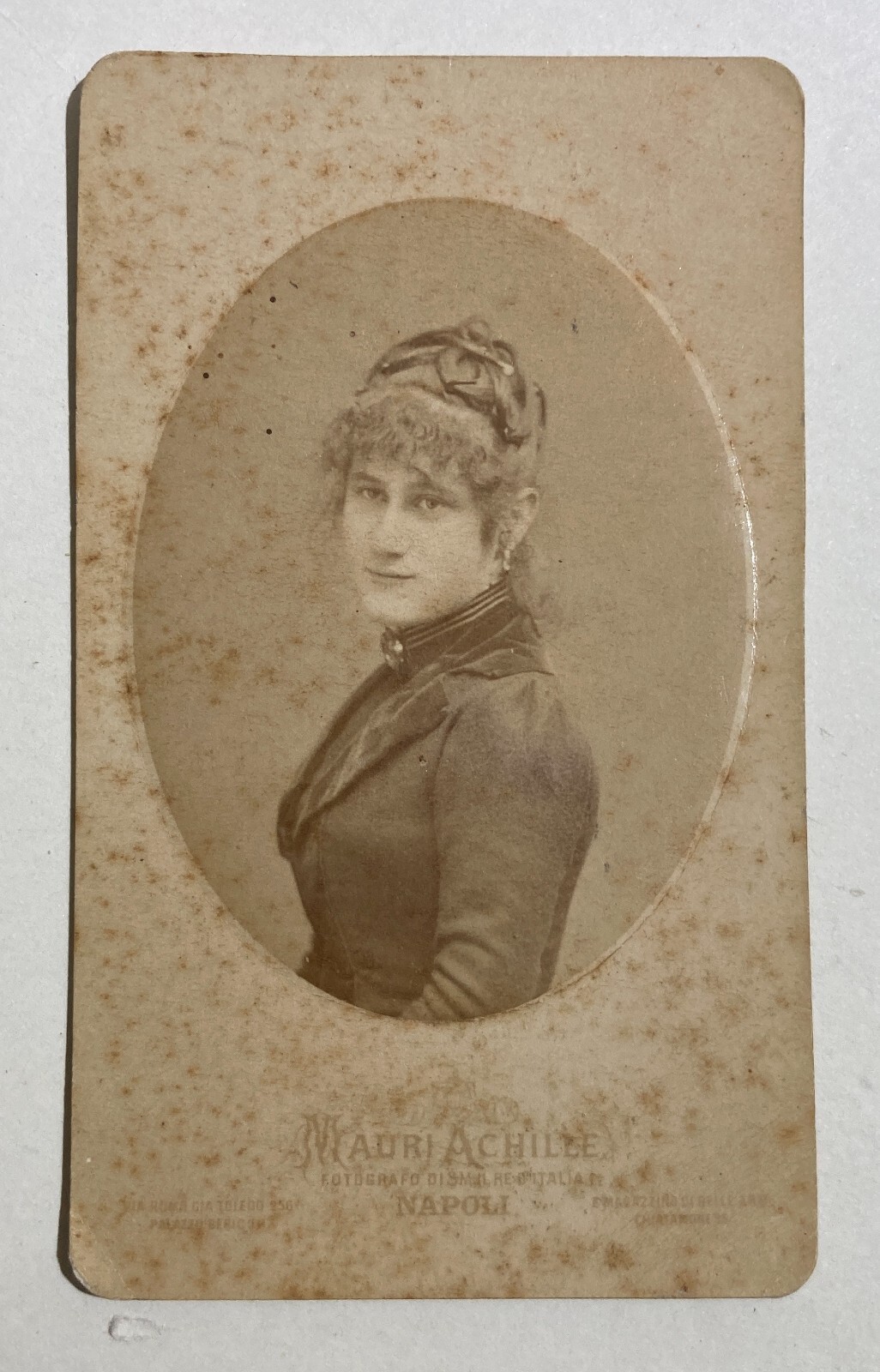 Napoli. Fotografo Achille Mauri. Antica Fotografia, Ritratto Di Gentildonna