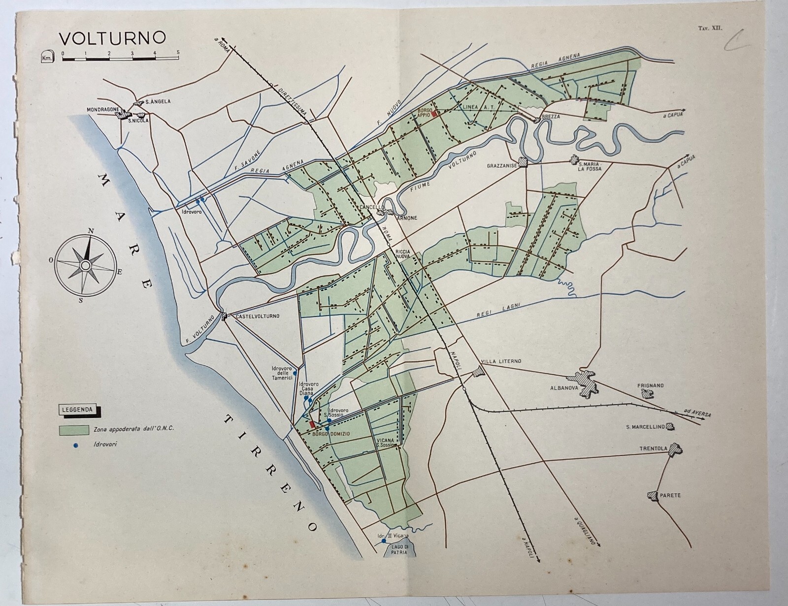 Idraulica, Bonifiche, Volturno, Villa Literno, Albanova, Grazzanise, Arnone   Mappa