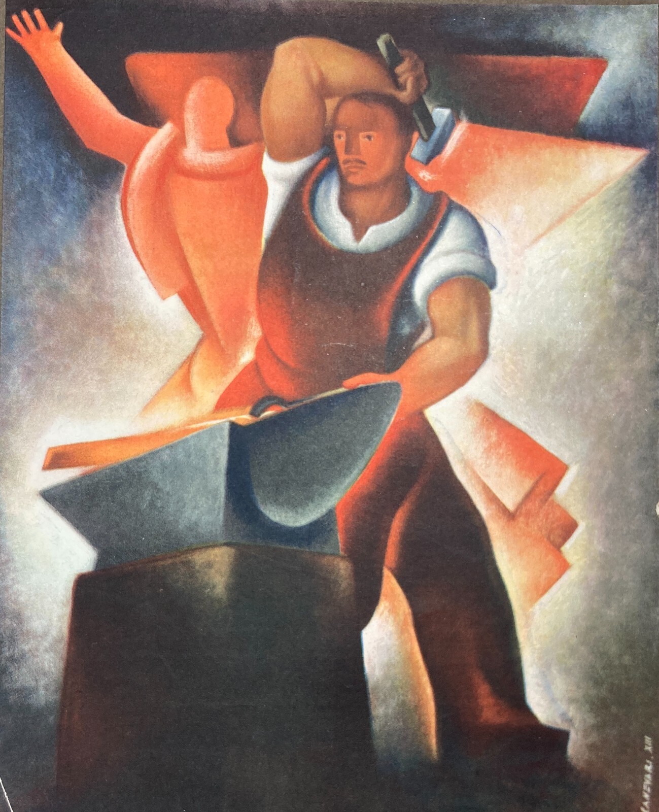 Canevari: Allegoria Del Lavoro Artigianale (Il Fabbro) Stampa Futurista Anni '30