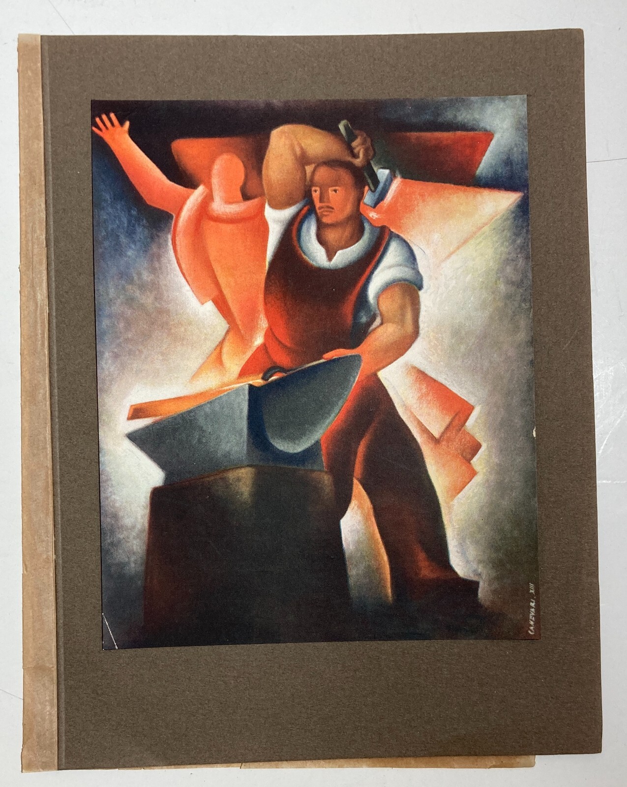 Canevari: Allegoria Del Lavoro Artigianale (Il Fabbro) Stampa Futurista Anni '30