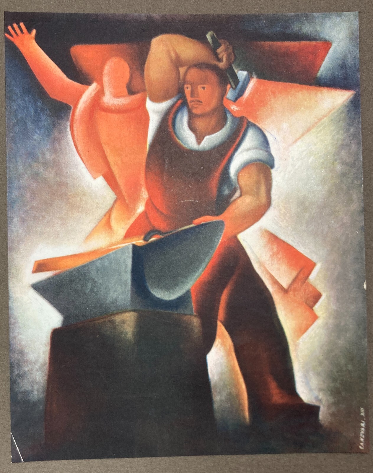 Canevari: Allegoria Del Lavoro Artigianale (Il Fabbro) Stampa Futurista Anni '30