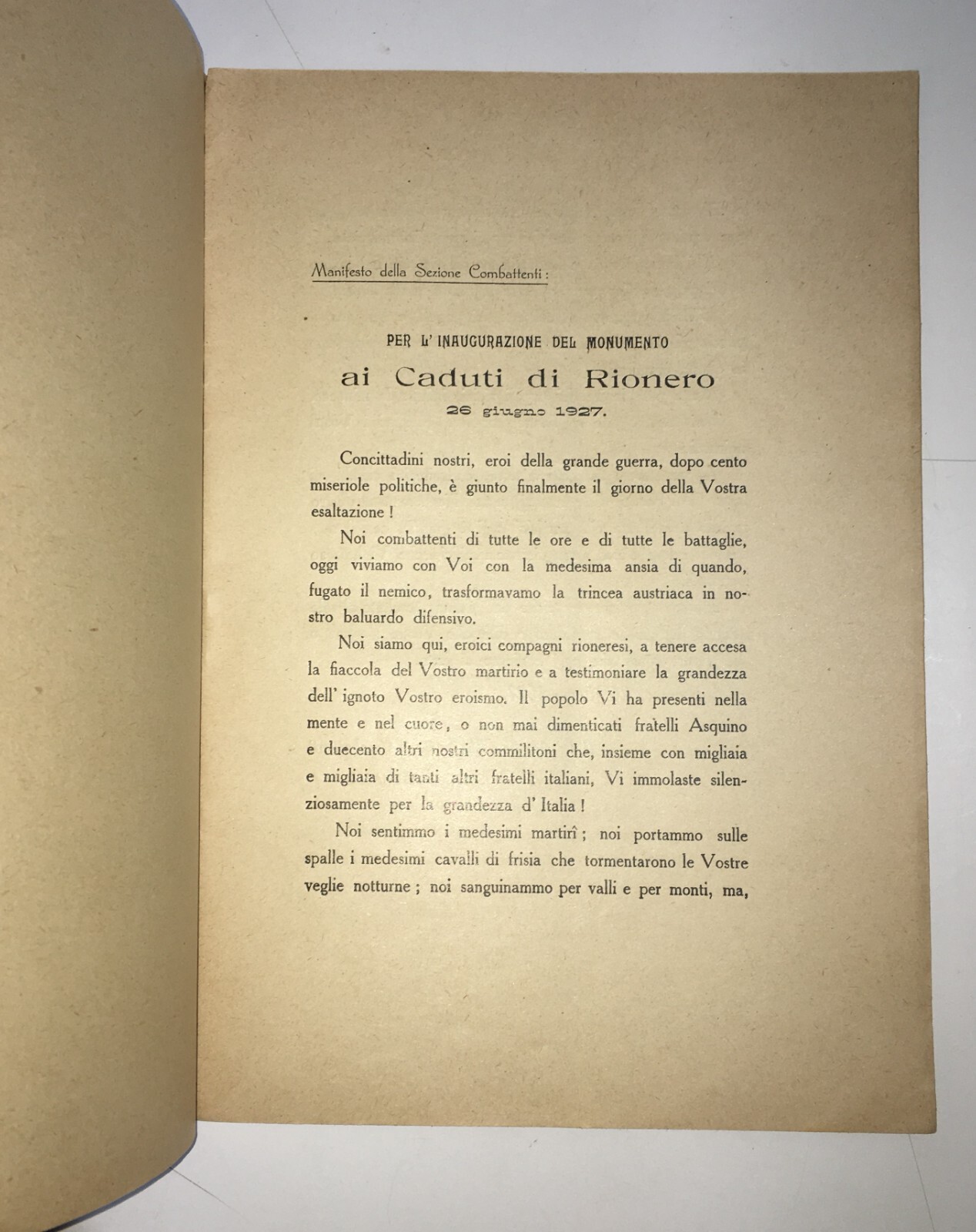 Basilicata, Rionero In Vulture: Inaugurazione Del Monumento Ai Caduti, Giuseppe Catenacci, 1927