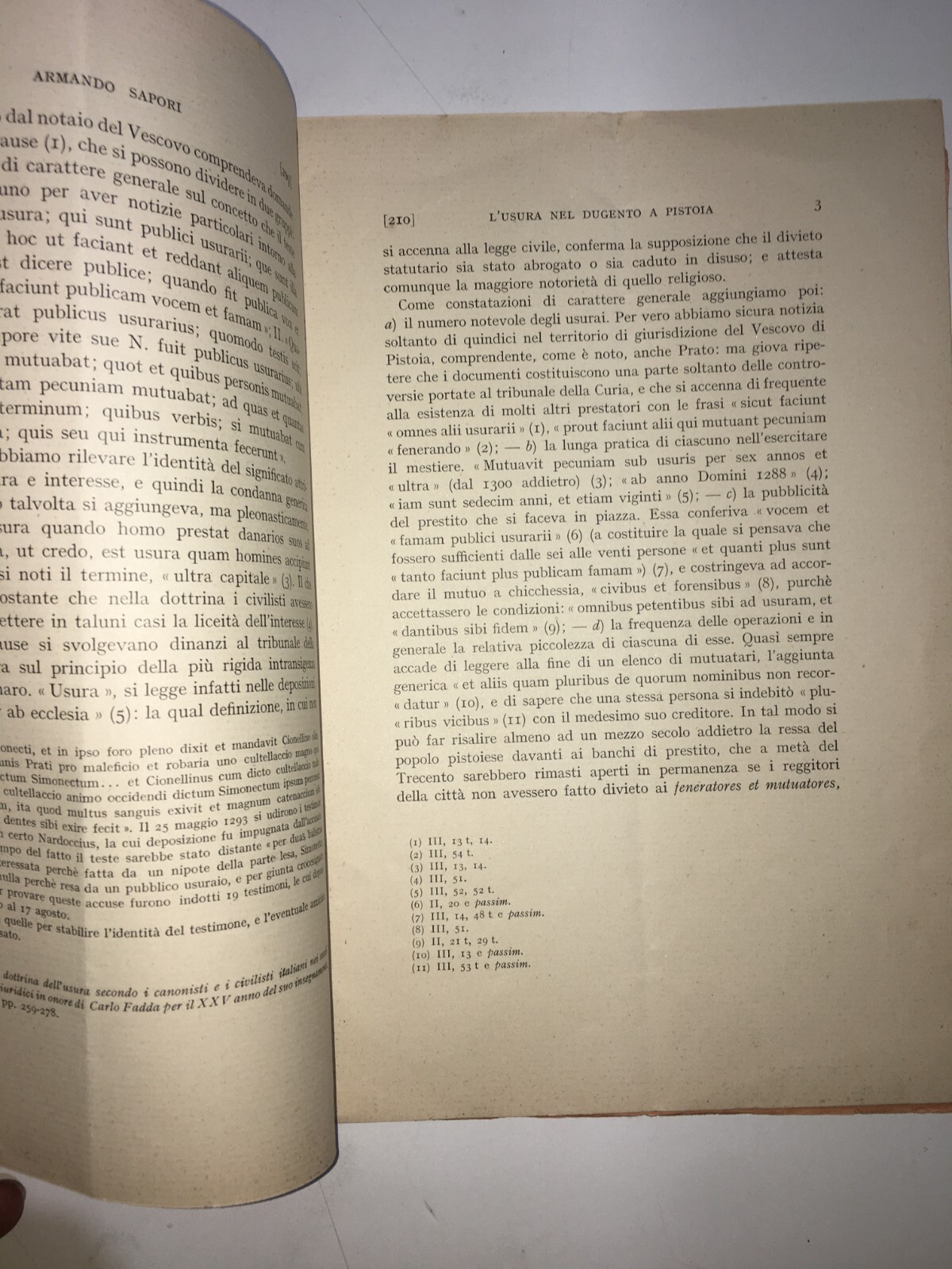 L'Usura Nel Dugento A Pistoia   Armando Sapori (con Dedica Autografa)