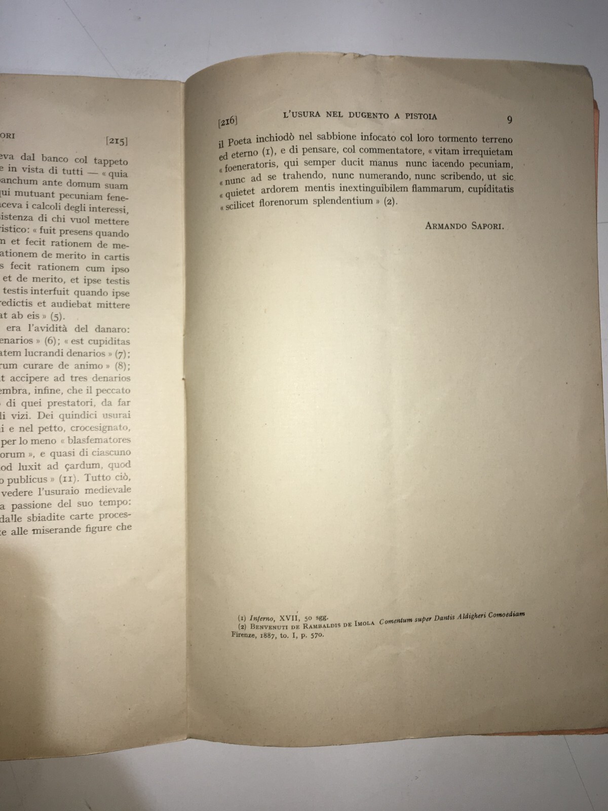 L'Usura Nel Dugento A Pistoia   Armando Sapori (con Dedica Autografa)