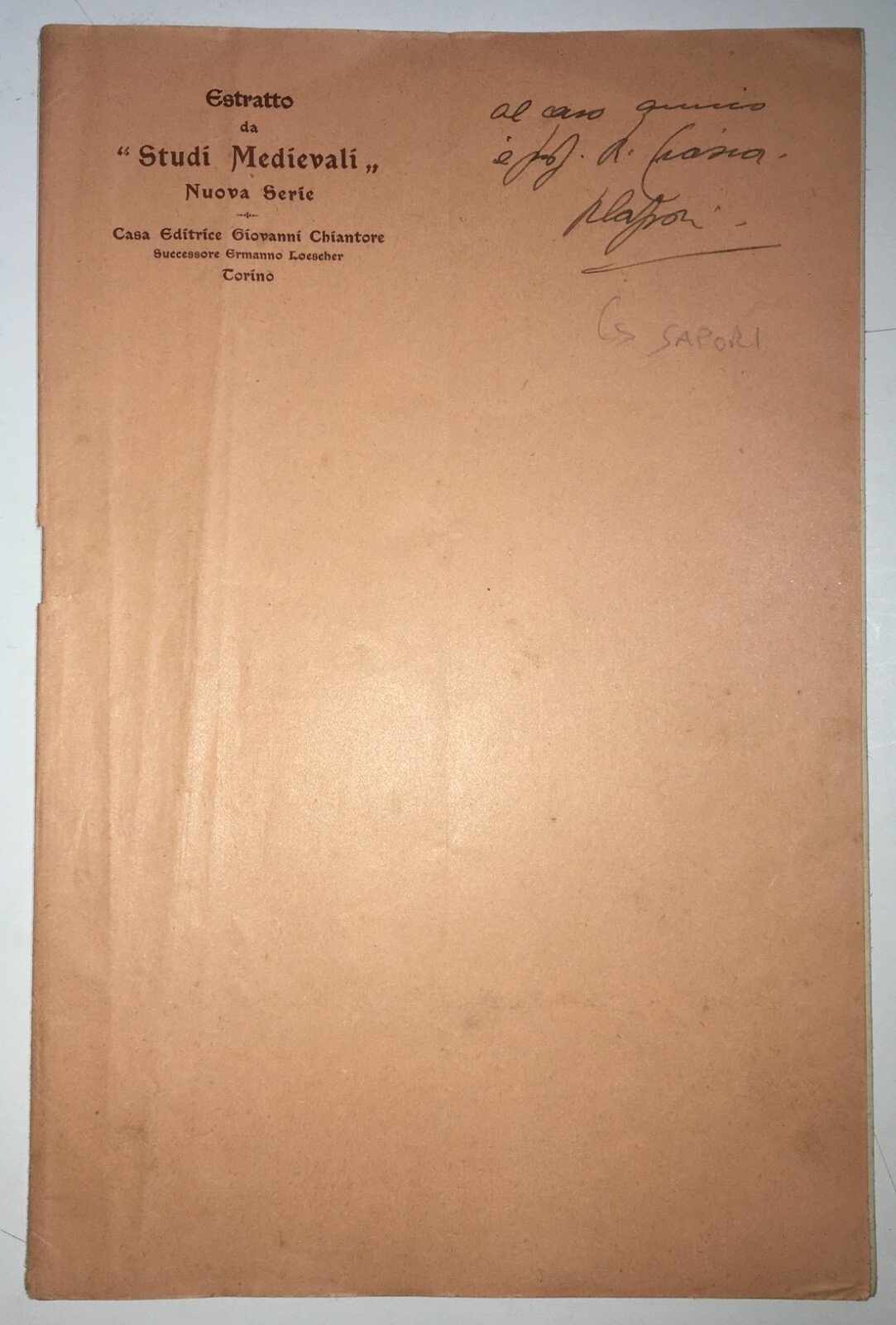 L'Usura Nel Dugento A Pistoia   Armando Sapori (con Dedica Autografa)