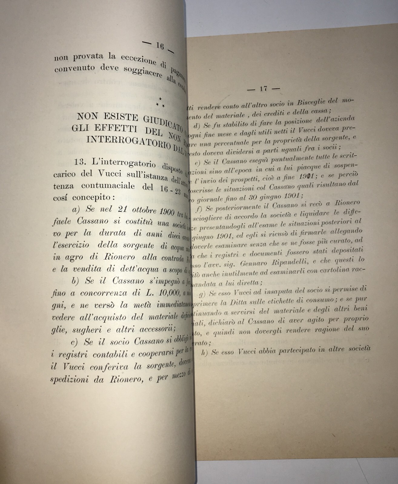 Basilicata, Rionero: Acque Minerali   Cassano Contro Vucci   Antica Allegazione Giuridica, 1912
