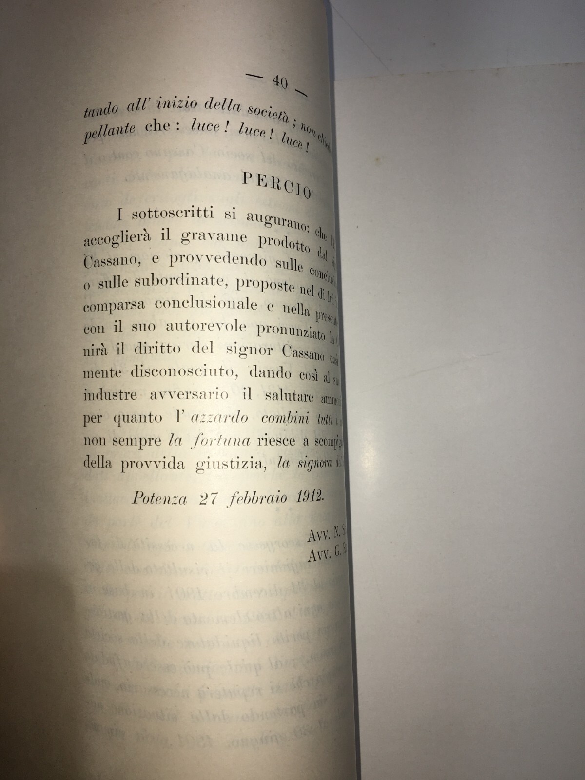 Basilicata, Rionero: Acque Minerali   Cassano Contro Vucci   Antica Allegazione Giuridica, 1912