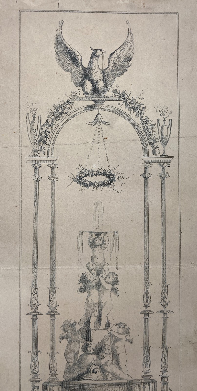 Antiche Arti Decorative: Fontana Architettonica Con Angioletti E Allegorie