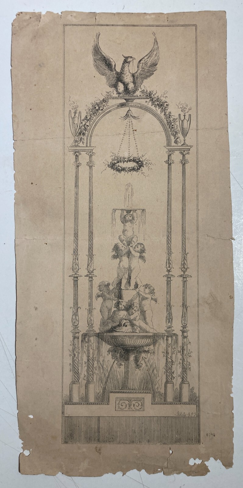 Antiche Arti Decorative: Fontana Architettonica Con Angioletti E Allegorie