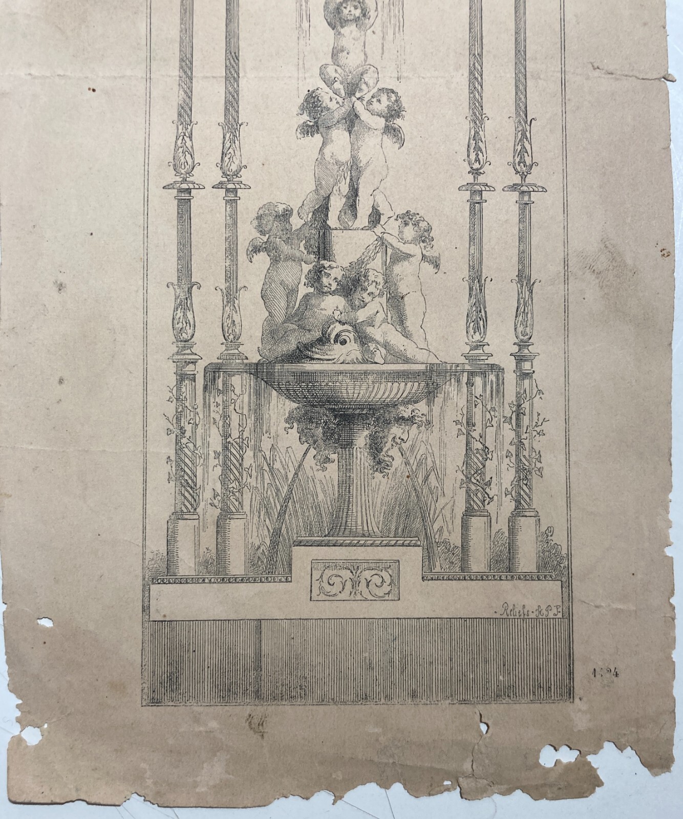 Antiche Arti Decorative: Fontana Architettonica Con Angioletti E Allegorie