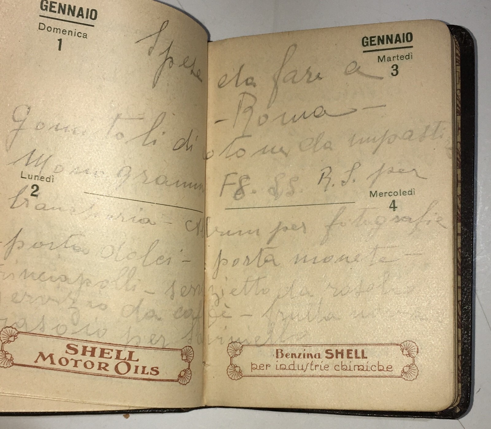Motori, Benzina, Shell, Società Nafta, Genova: Antica Agendina Pubblicitaria, 1928