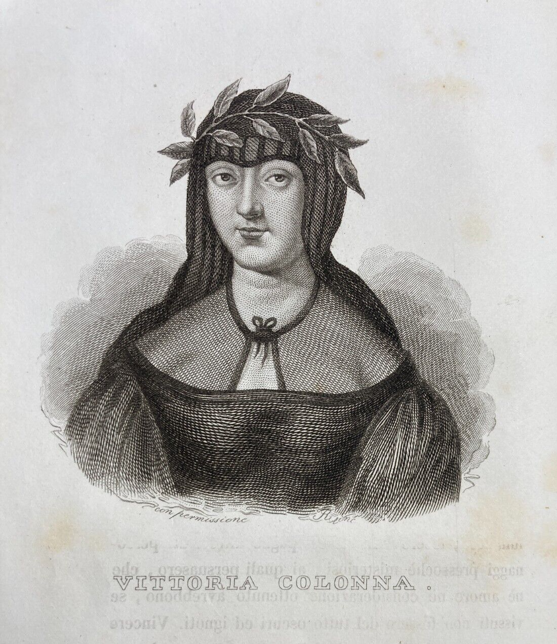Vittoria Colonna, Antico Ritratto In Incisione All'Acquaforte, XIX Secolo