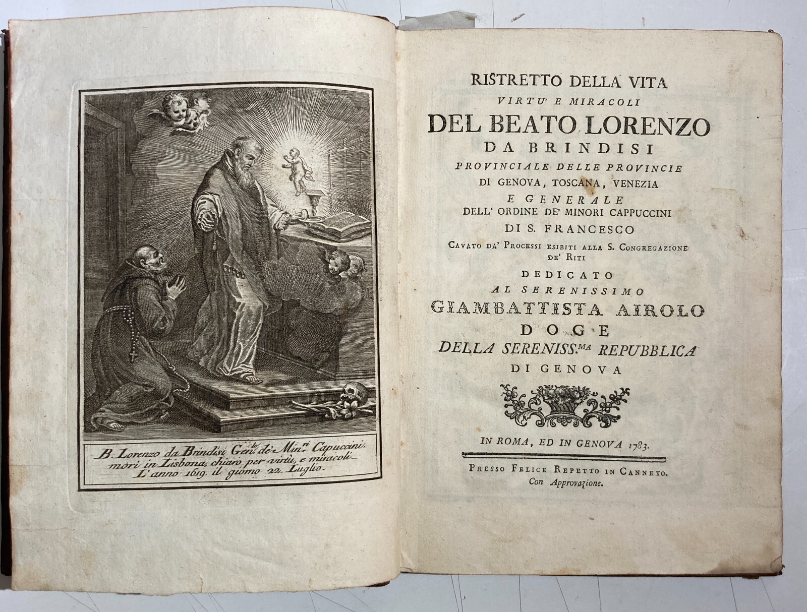 Ristretto Della Vita, Virtù E Miracoli Del Beato Lorenzo Da Brindisi   Edizione 1783
