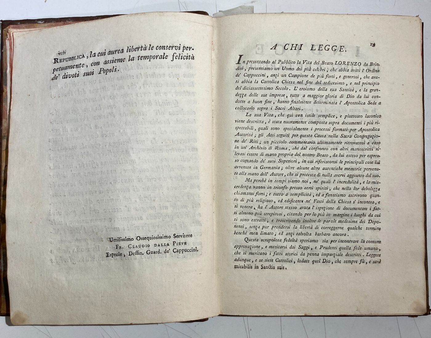 Ristretto Della Vita, Virtù E Miracoli Del Beato Lorenzo Da Brindisi   Edizione 1783