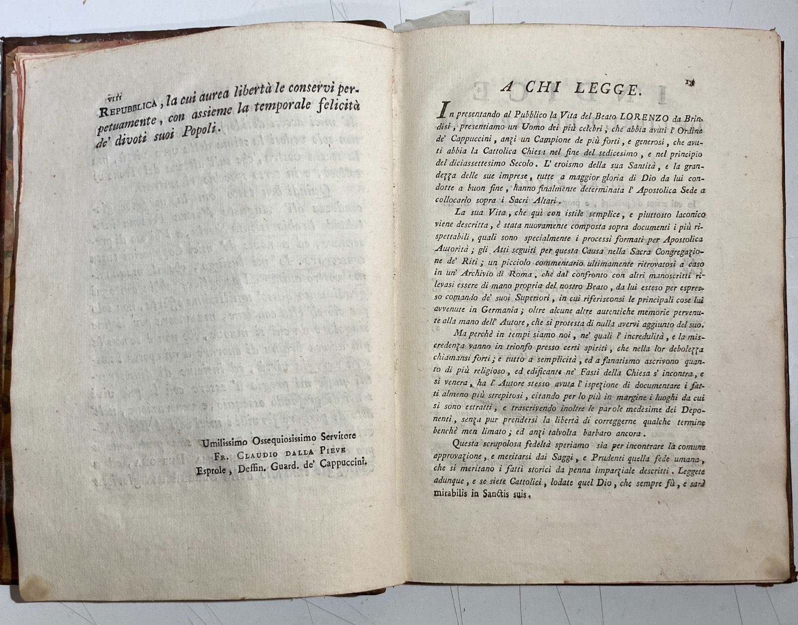 Ristretto Della Vita, Virtù E Miracoli Del Beato Lorenzo Da Brindisi   Edizione 1783