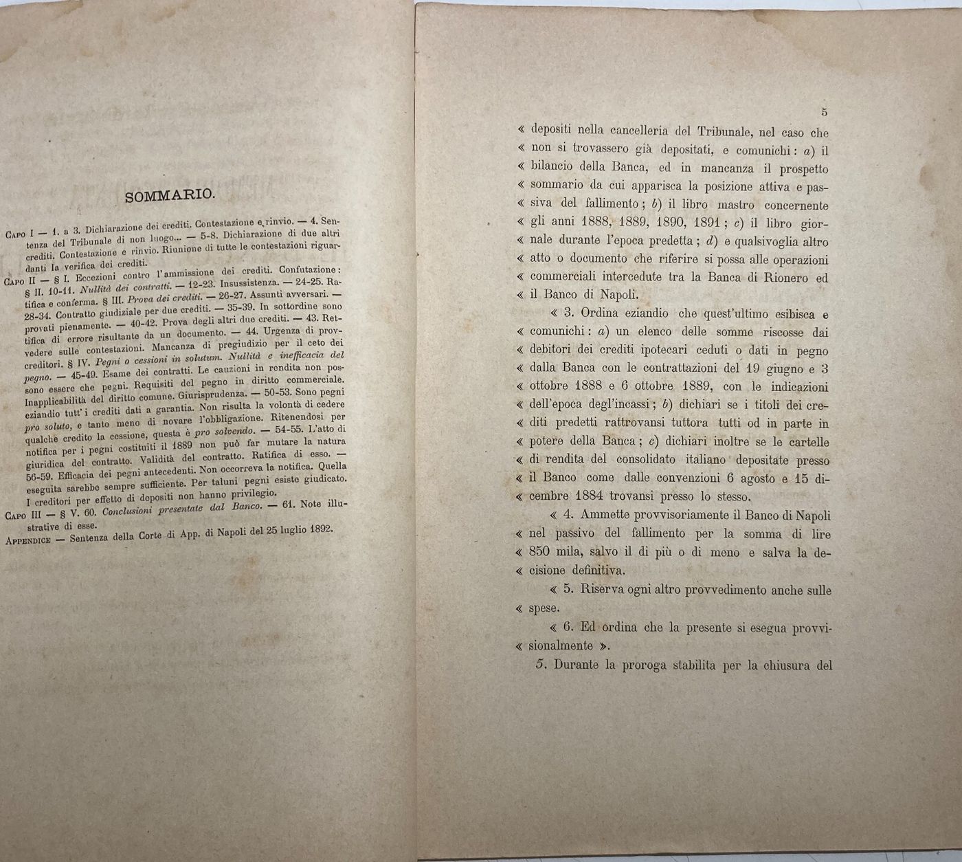 Basilicata, Melfi, Rionero: Banche, Giuridica, Antica Allegazione, 1893, Banco Di Napoli