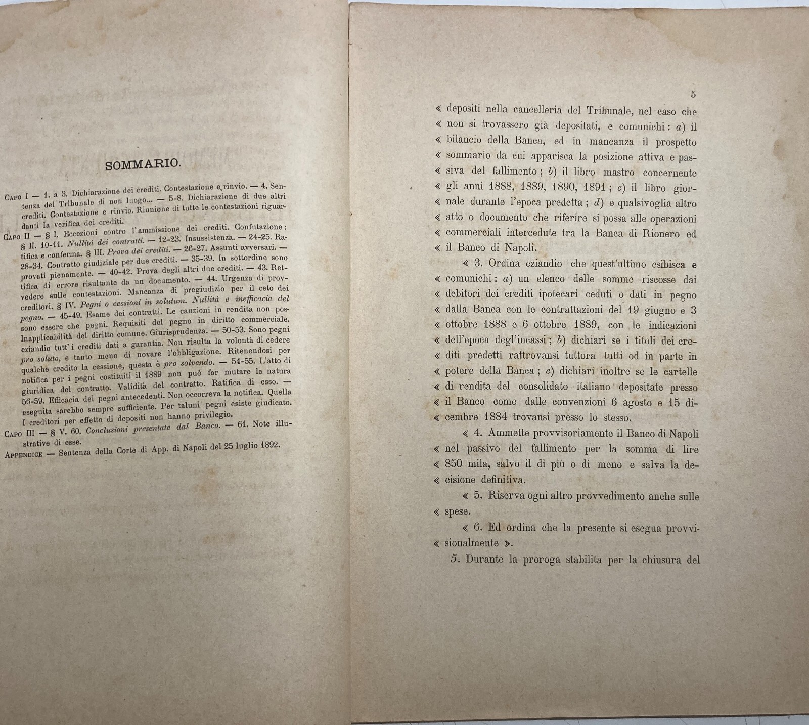 Basilicata, Melfi, Rionero: Banche, Giuridica, Antica Allegazione, 1893, Banco Di Napoli