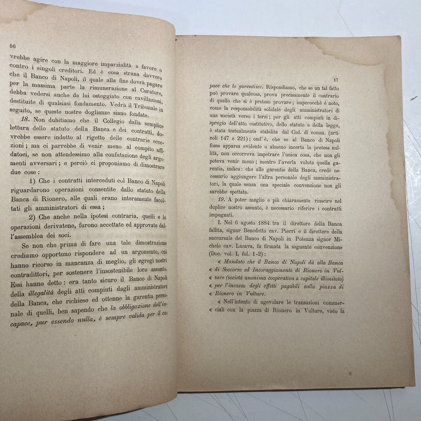 Basilicata, Melfi, Rionero: Banche, Giuridica, Antica Allegazione, 1893, Banco Di Napoli