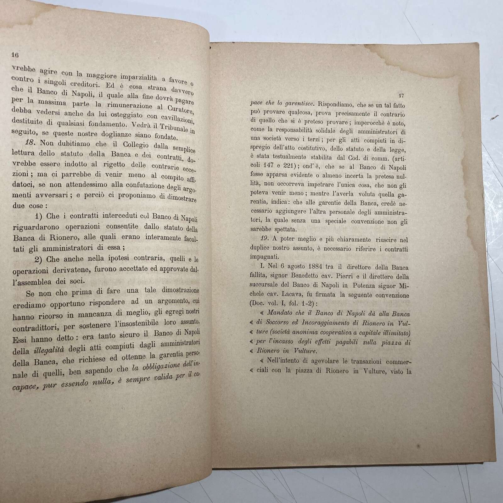 Basilicata, Melfi, Rionero: Banche, Giuridica, Antica Allegazione, 1893, Banco Di Napoli