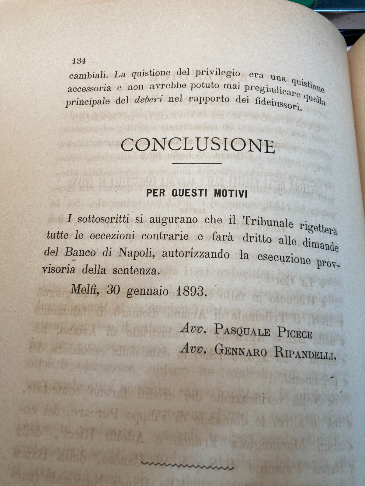 Basilicata, Melfi, Rionero: Banche, Giuridica, Antica Allegazione, 1893, Banco Di Napoli