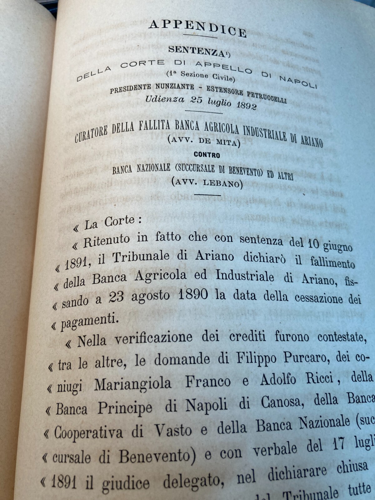Basilicata, Melfi, Rionero: Banche, Giuridica, Antica Allegazione, 1893, Banco Di Napoli