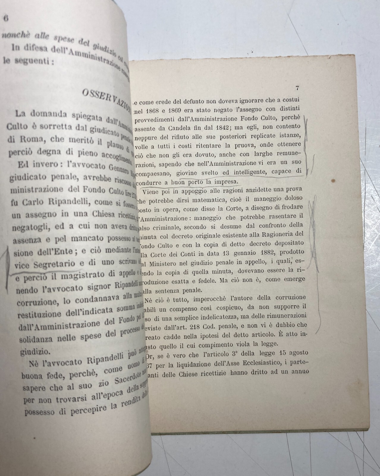 Basilicata, Melfi, Candela: Antica Allegazione Giuridica   Ripandelli   Fondo Culto