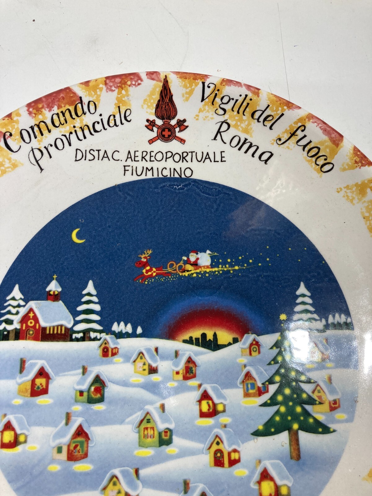 Pompieri, Vigili Del Fuoco, Roma, Aeroporto Fiumicino: Piatto Decorativo Natalizio