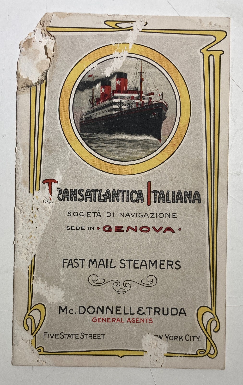Navigazione Genova New York   Mc. Donnel & Truda   Transatlantica Giuseppe Verdi