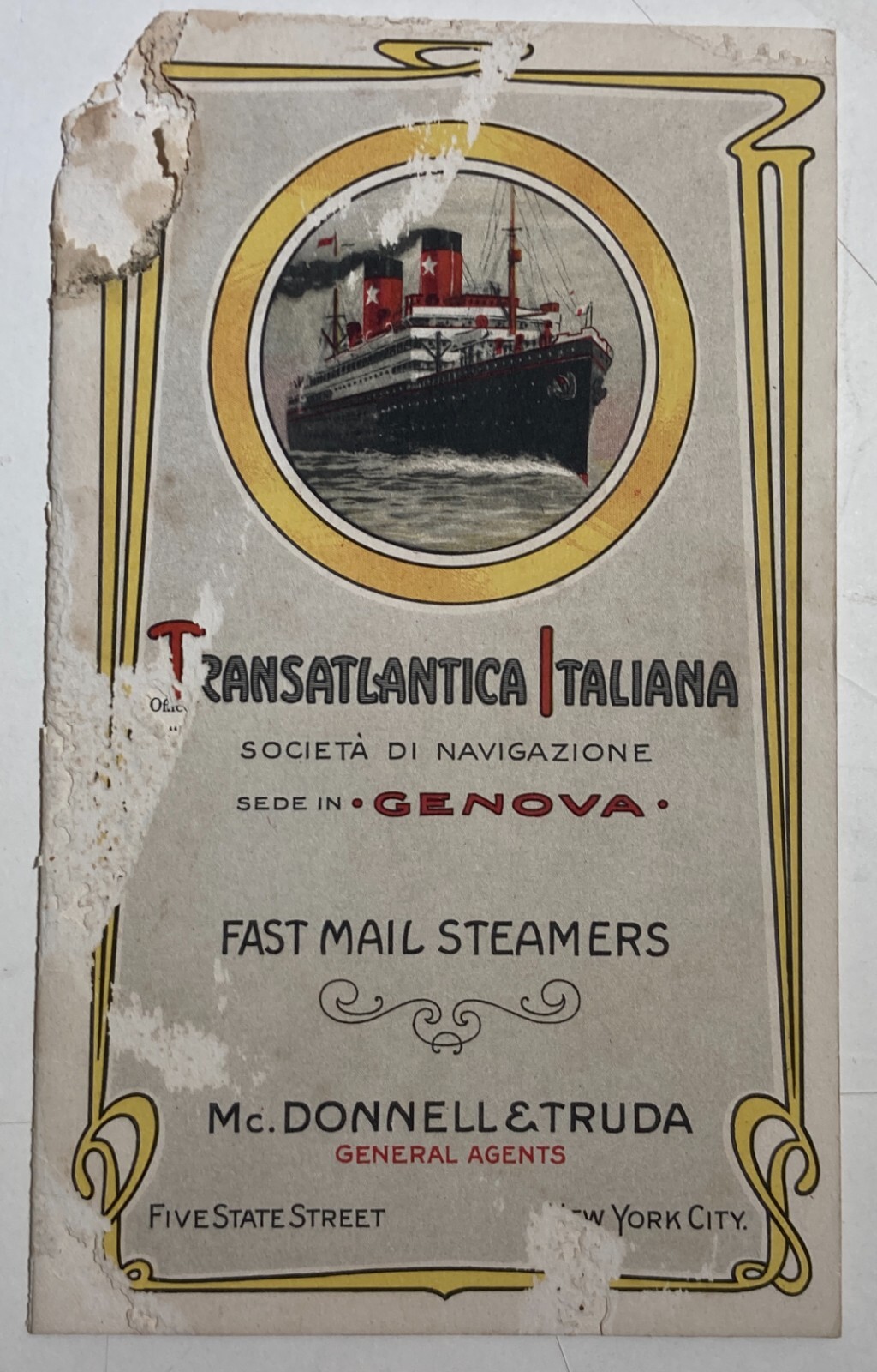 Navigazione Genova New York   Mc. Donnel & Truda   Transatlantica Giuseppe Verdi