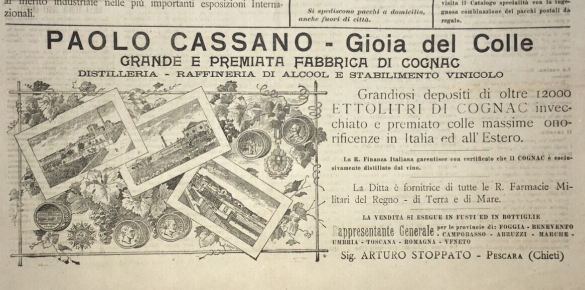 Liquori, Cognac, Distilleria E Stabilimento Vinicolo: Cassano, Puglia, Gioia Del Colle