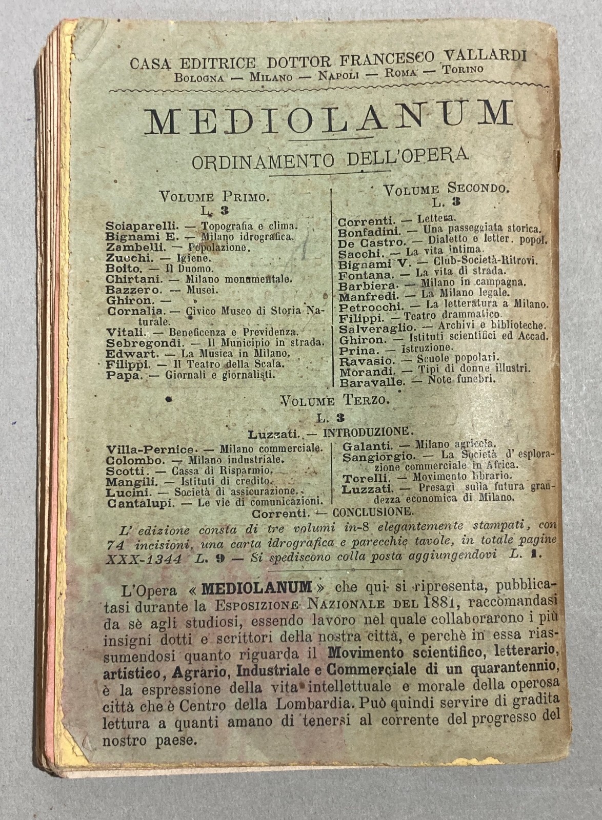 Antico Almanacco Strenna: Il Nipote Del Vesta Verde Milano, 1884