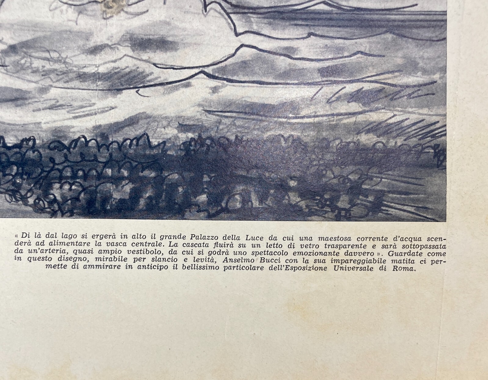 Roma, Esposizione Universale 1943, Palazzo Della Luce E Cascata, Disegno Di Anselmo Bucci