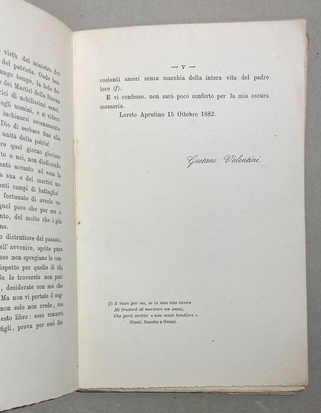 Abruzzo, Loreto Aprutino. Gaetano Valentini: Dio, Patria E La Famiglia. Poesie (1883)