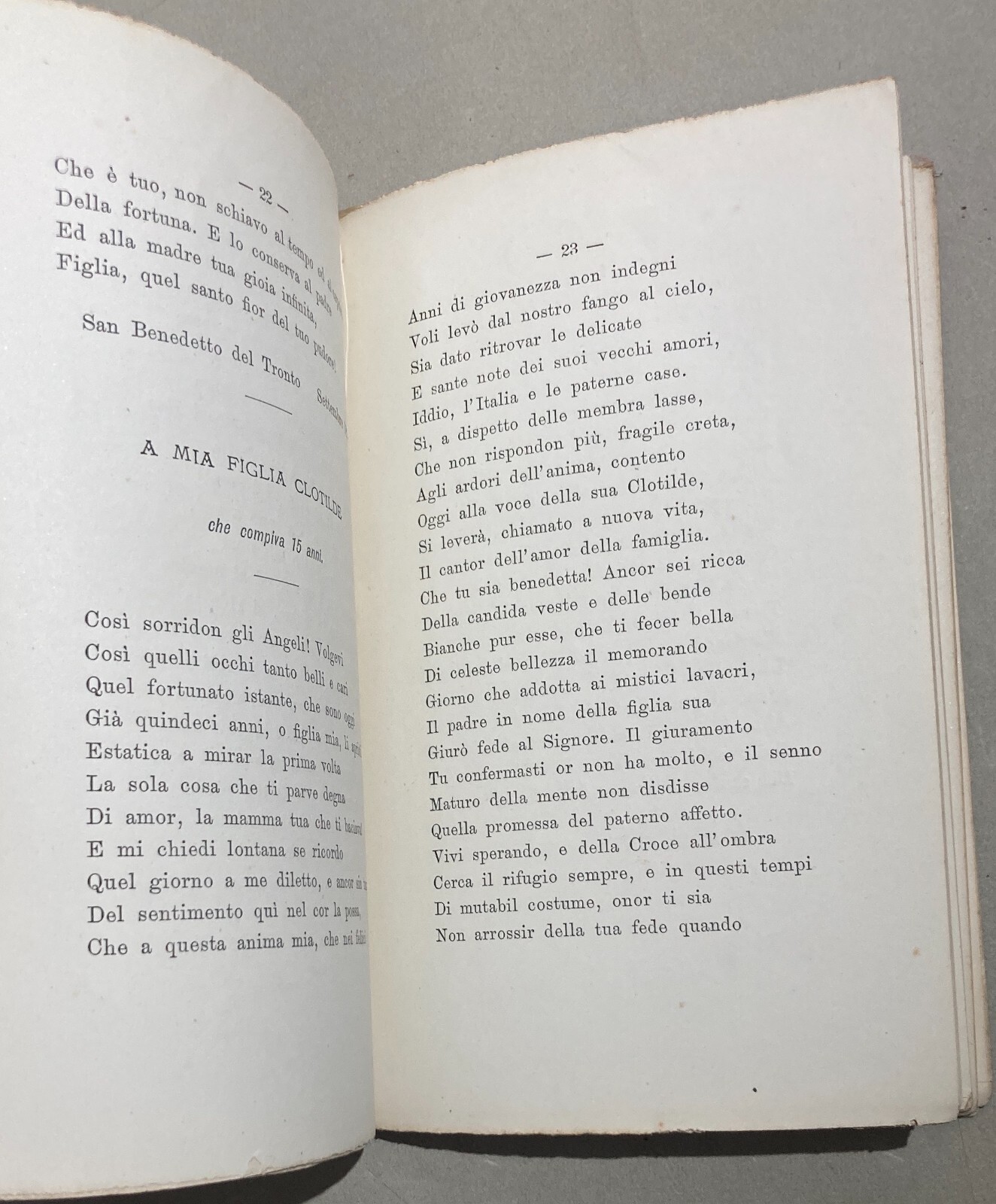 Abruzzo, Loreto Aprutino. Gaetano Valentini: Dio, Patria E La Famiglia. Poesie (1883)
